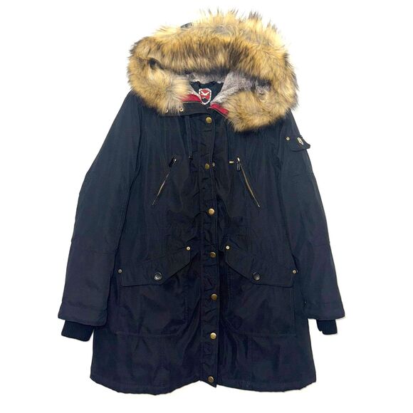 1 Madison Expedition Women's Faux Fur Hooded Parka Jacket - Black XL - Picture 1 of 12